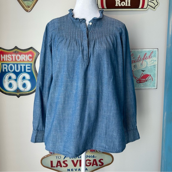 J. Crew Mercantile Chambray Popover Blouse - Picture 1 of 8